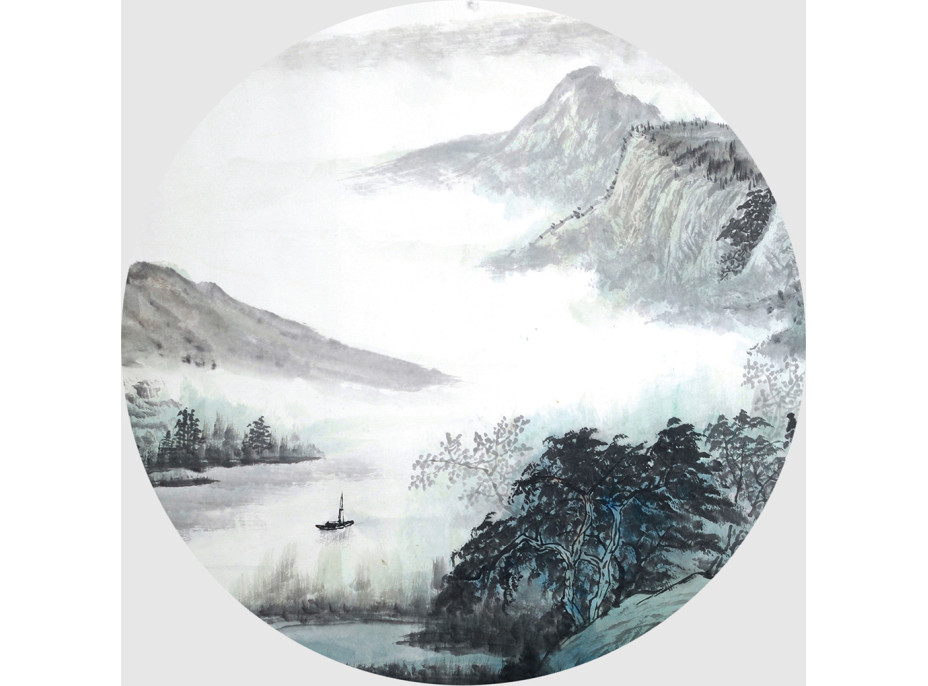 Moderné fototapety - Horské jazero v hmle - guľatá - 140 cm