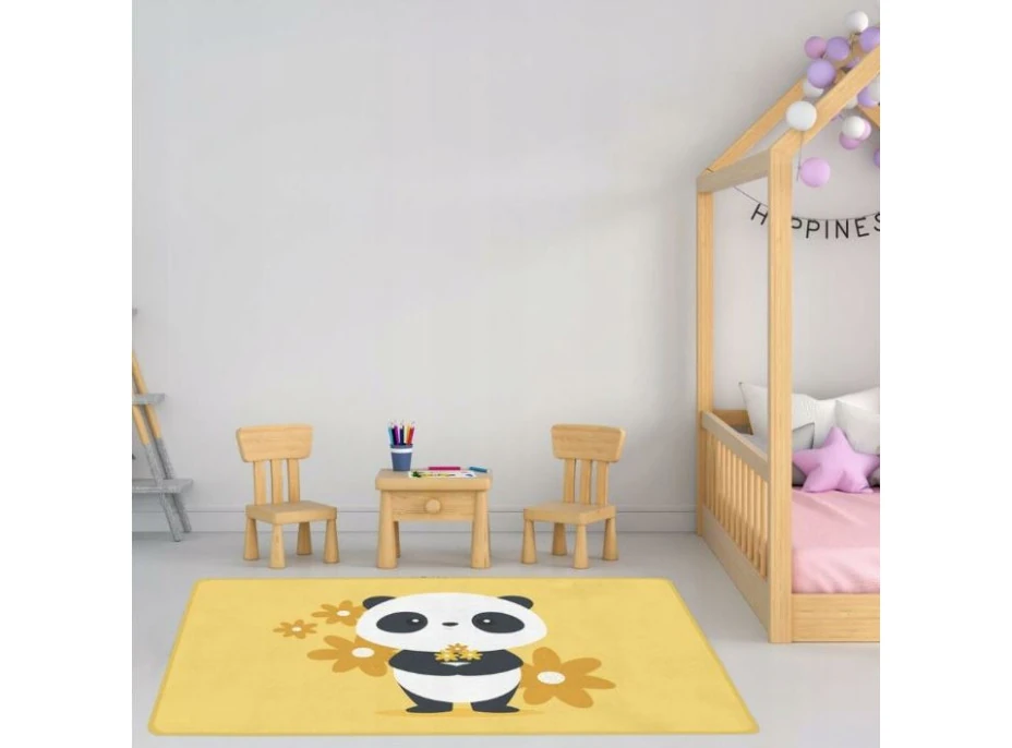 Detský penový koberec PANDA kvety - 100x150 cm - žltý