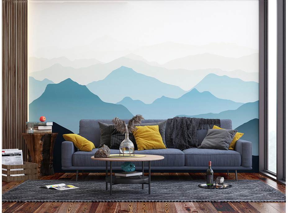 Moderné fototapety - Modré hory v hmle - 360x270 cm