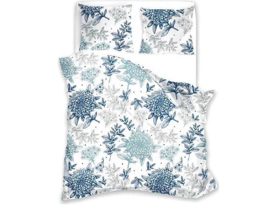 Bavlnené obliečky FASHION Modré kvety - biele / modré - 160x200 cm