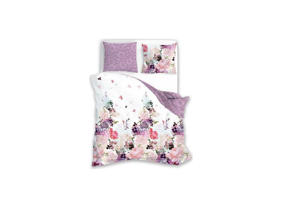 Bavlnené obliečky LETNÝ SEN Farebné kvety - biele / fialové - 160x200 cm