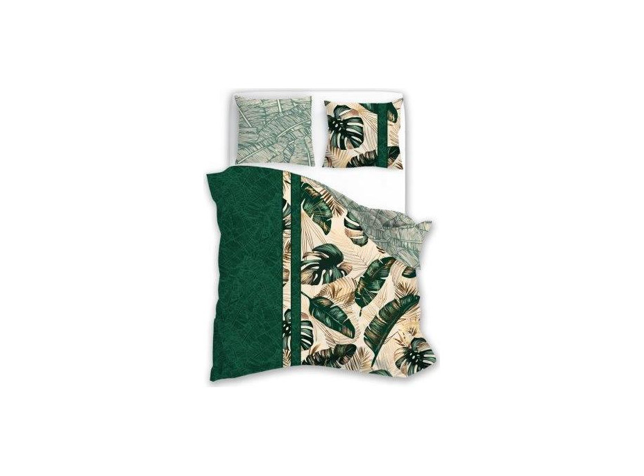 Bavlnené obliečky LETNÝ SEN Monstera - béžové/zelené - 160x200 cm