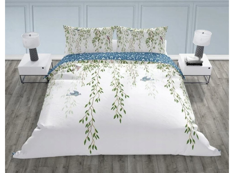 Bavlnené obliečky TRENDY Vtáčiky - biele / modré - 140x200 cm