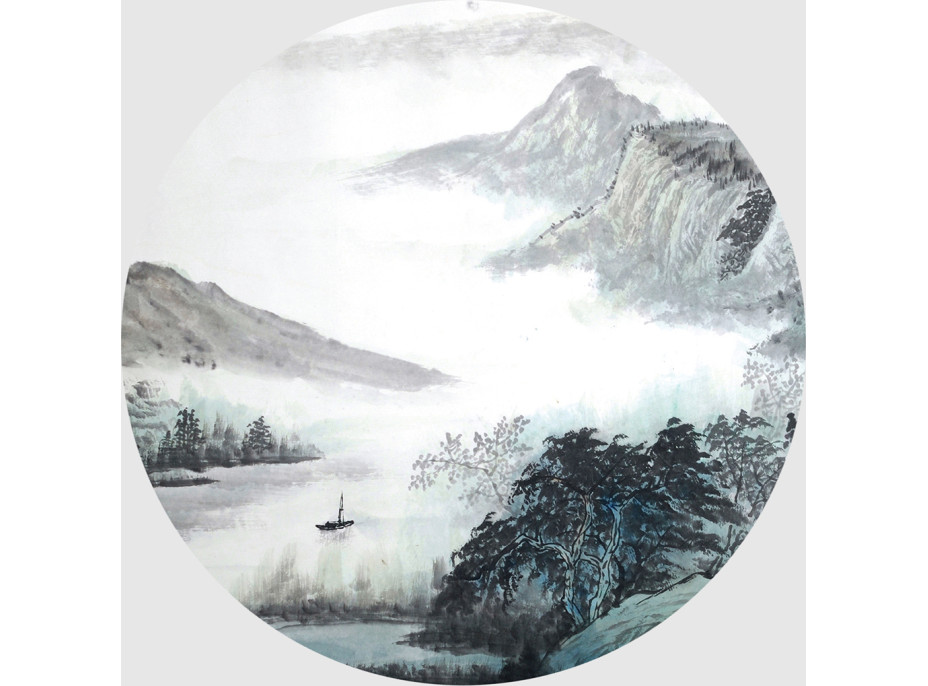 Moderné fototapety - Horské jazero v hmle - guľatá - 70 cm
