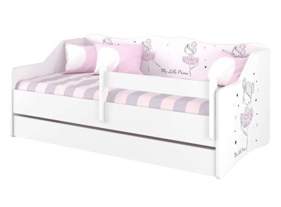 Detská posteľ s prístelkou LULLU 160x80cm - RUŽOVÁ BALETKA - biela