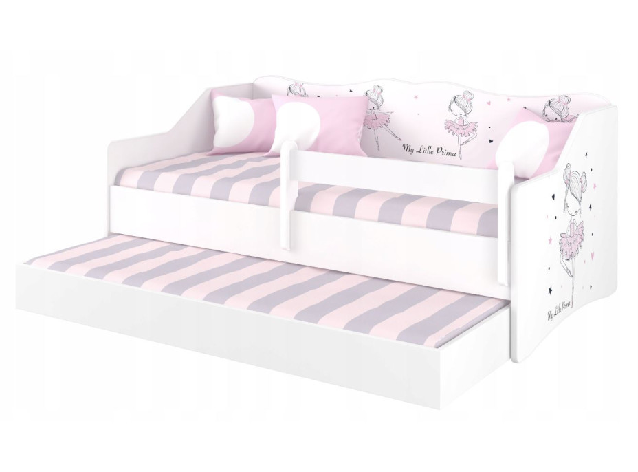 Detská posteľ s prístelkou LULLU 160x80cm - RUŽOVÁ BALETKA - biela