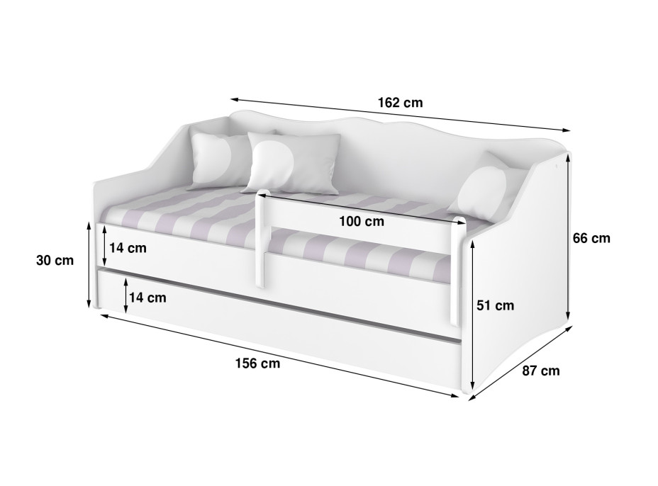 Detská posteľ s prístelkou LULLU 160x80cm - HROŠÍK INDIÁN - biela