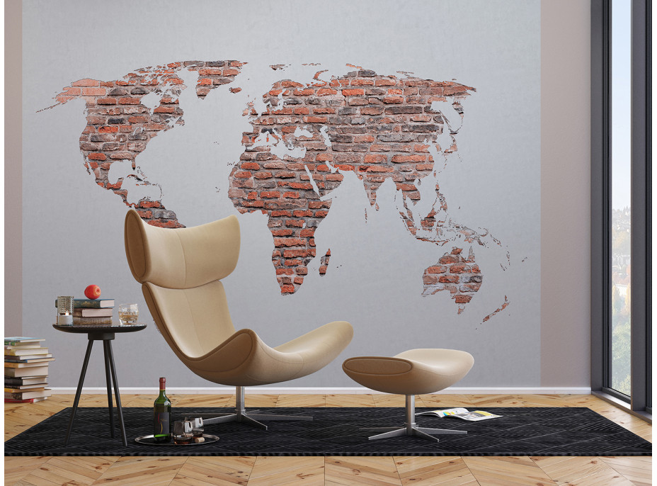 Moderné fototapety - Retro mapa v tehlovej farbe - 360x270 cm