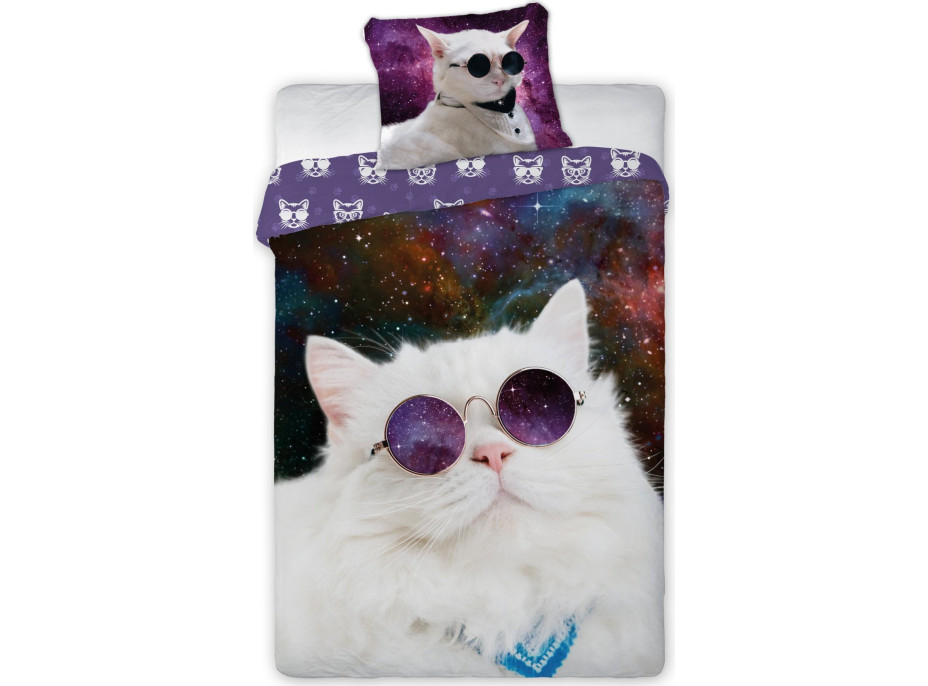 Bavlnené obliečky BEST FRIENDS - Mačka v okuliaroch - 160x200 cm