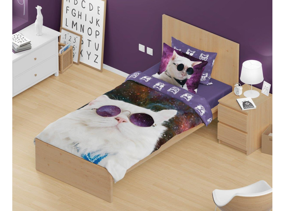 Bavlnené obliečky BEST FRIENDS - Mačka v okuliaroch - 160x200 cm