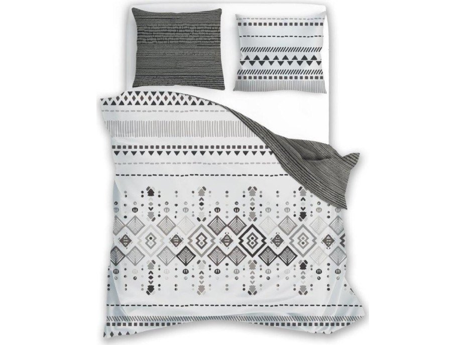 Bavlnené obliečky NATURAL Boho - biele / šedé - 160x200 cm