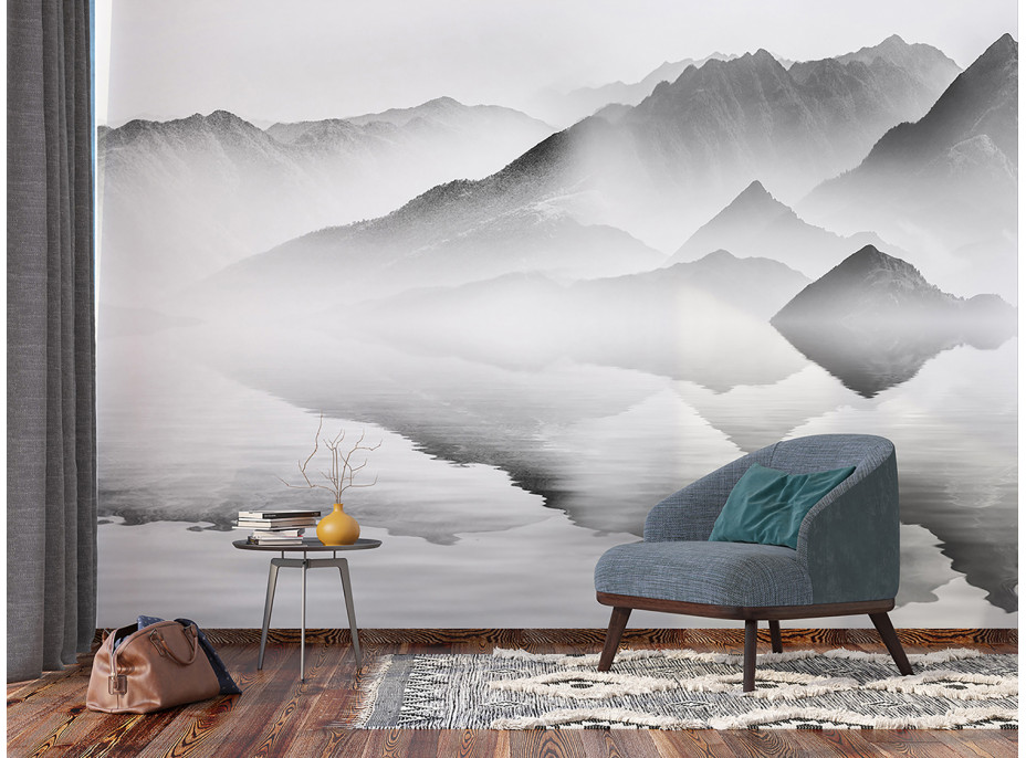 Moderné fototapety - Horské jazero v hmle - 360x270 cm