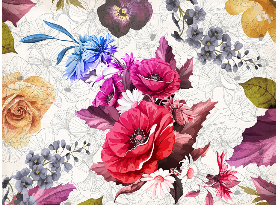 Moderné fototapety - Maľované letné kvety - 360x270 cm