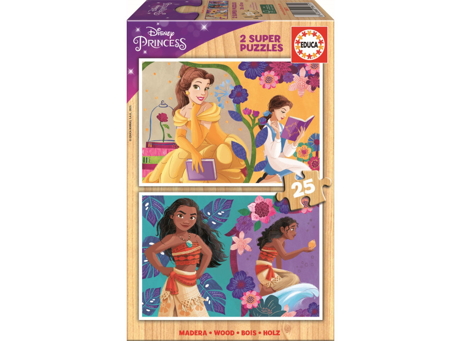 EDUCA Drevené puzzle Disney princeznej 2x25 dielikov