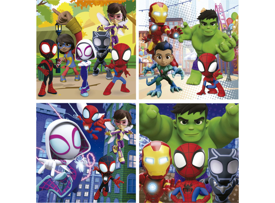 EDUCA Puzzle v kufríku Spidey a jeho úžasní priatelia 4v1 (6,9,12,16 dielikov)