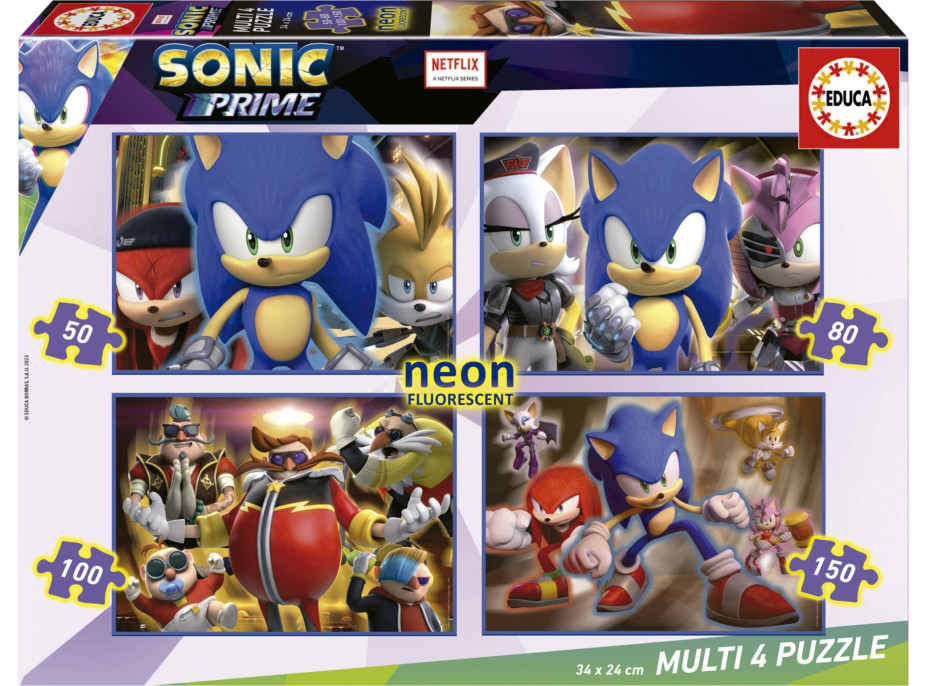 EDUCA Svietiace puzzle Sonic Prime 4v1 (50,80,100,150 dielikov)