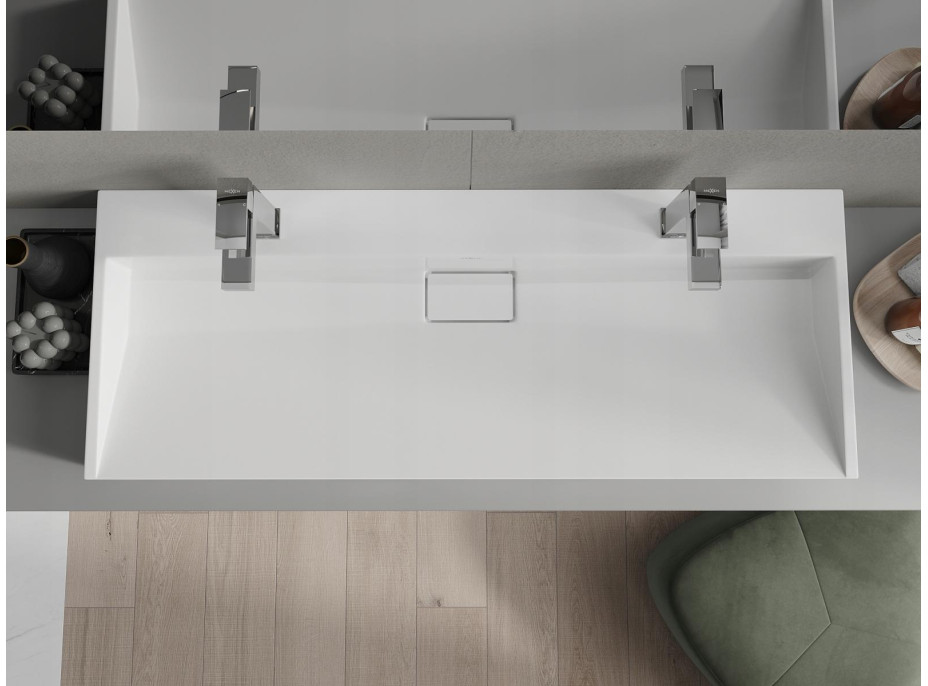 Umývadlo z liateho mramoru MEXEN AVA 120 cm - s otvorom pre 2 batérie - biele, 23011202
