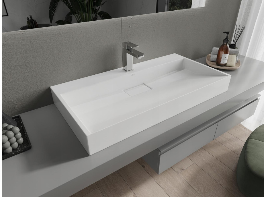 Umývadlo z liateho mramoru MEXEN AVA 90 cm - s otvorom pre batériu - biele, 23019001