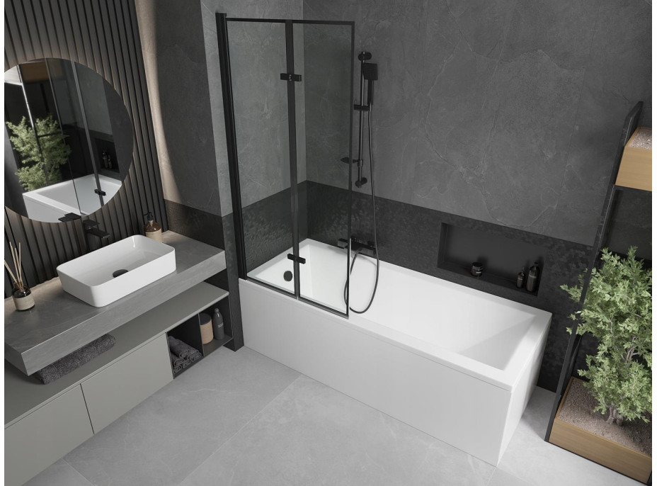 Vaňová zástena MEXEN CASTOR 80x150 cm - čierna - číre sklo s čiernym rámom, 892-080-002-70-70