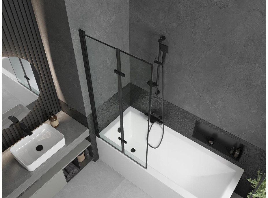 Vaňová zástena MEXEN CASTOR 80x150 cm - čierna - číre sklo s čiernym rámom, 892-080-002-70-70