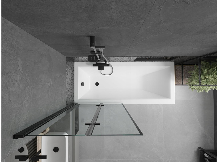 Vaňová zástena MEXEN CASTOR 80x150 cm - čierna - číre sklo s čiernym rámom, 892-080-002-70-70