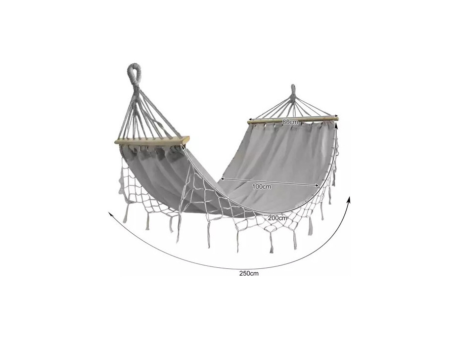 Šedá hojdacia sieť 200 x 100 cm