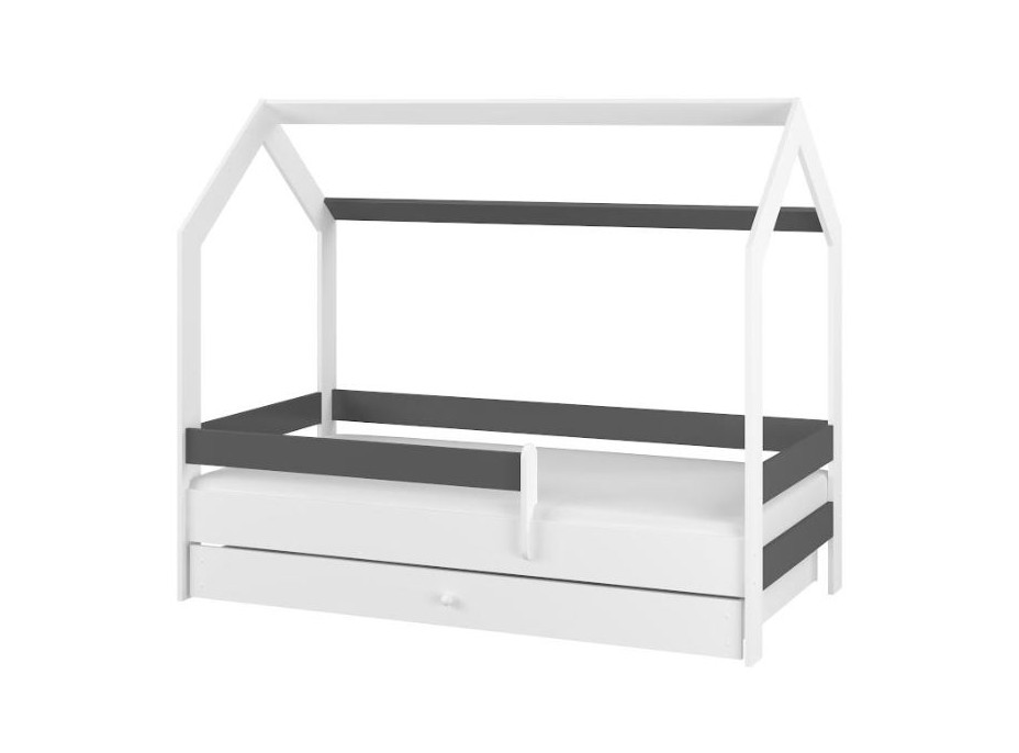 Detská domčeková posteľ so šuplíkom LITTLE HOUSE - tmavo šedá - 160x80 cm