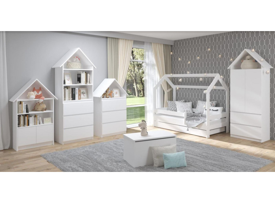 Detská domčeková posteľ so šuplíkom LITTLE HOUSE - biela - 160x80 cm