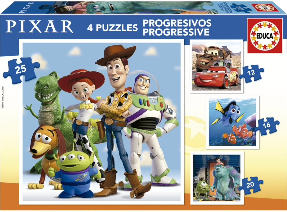 EDUCA Puzzle Disney Pixar 4v1 (12,16,20,25 dielikov)