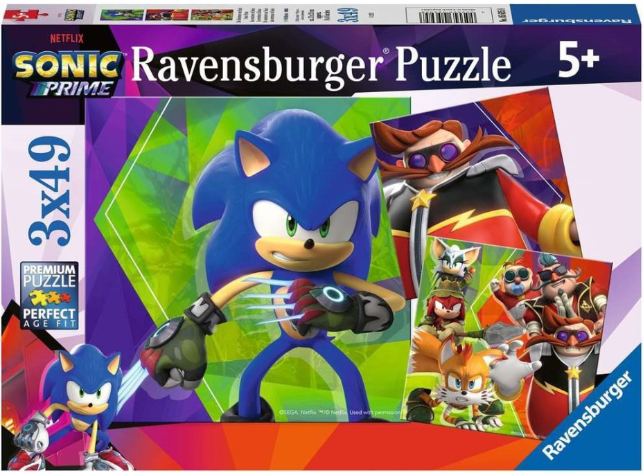 RAVENSBURGER Puzzle Sonic Prime 3x49 dielikov