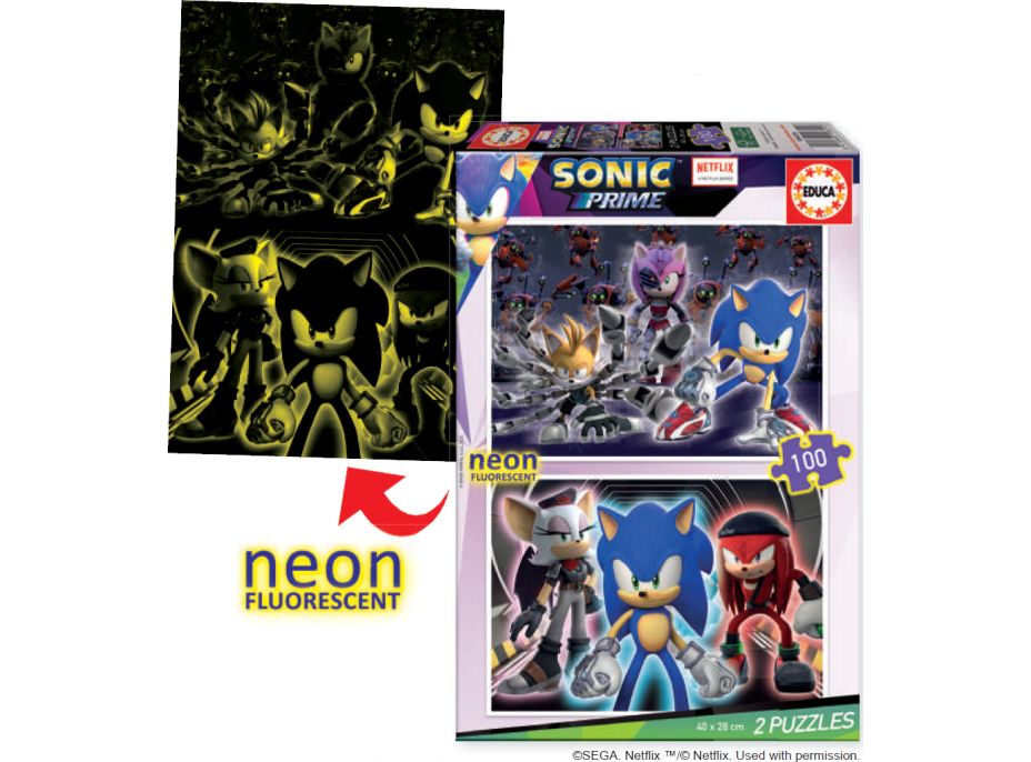 EDUCA Svietiace puzzle Sonic Prime 2x100 dielikov