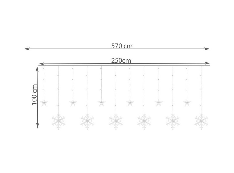 Svetelný záves Vločky a hviezdy - 138 LED - studená biela 31V