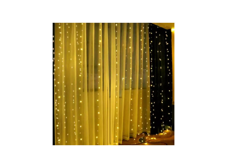 Svetelný záves s diaľkovým ovládačom 300 LED USB - teplá biela
