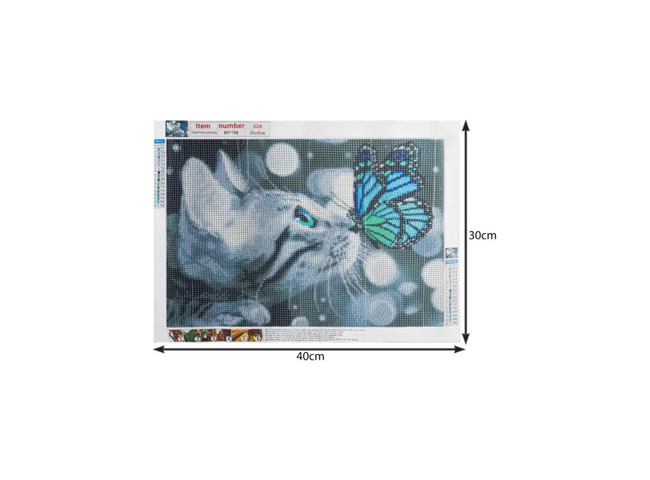 Diamantová mozaiková výšivka - Mačka a motýľ