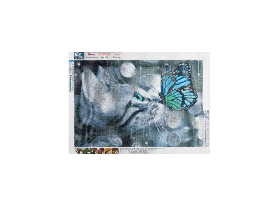 Diamantová mozaiková výšivka - Mačka a motýľ