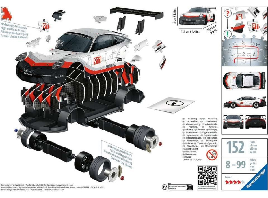 RAVENSBURGER 3D puzzle Porsche 911 GT3 Cup 152 dielikov