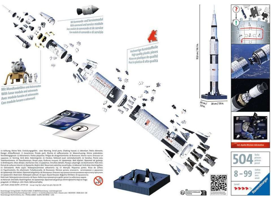 RAVENSBURGER 3D puzzle Vesmírna raketa Saturn V 504 dielikov