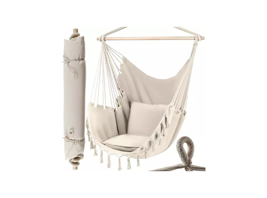 Béžové brazílske závesné hojdacie kreslo 130 x 97 cm