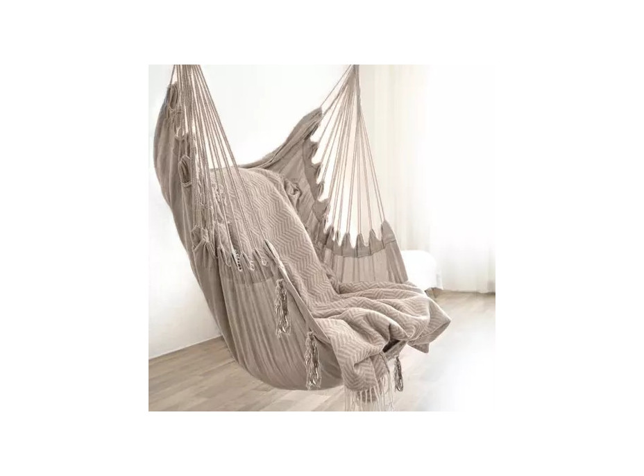 Béžové brazílske závesné hojdacie kreslo 130 x 97 cm