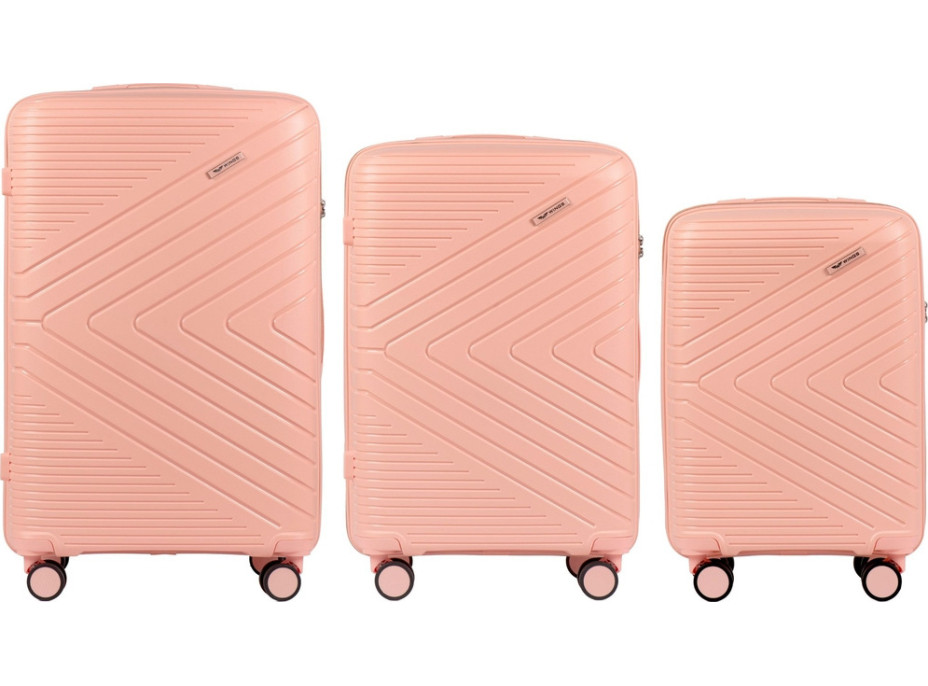Moderné cestovné kufre WAY - set S+M+L - koralovo ružové - TSA zámok