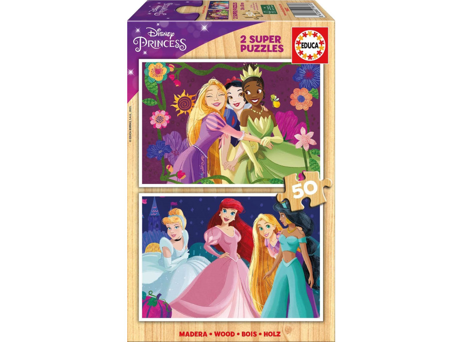 EDUCA Drevené puzzle Disney princeznej 2x50 dielikov