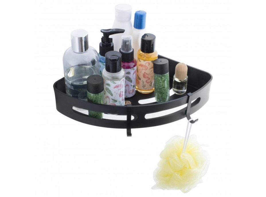 Rohová závesná hliníková polička - CORY - čierna