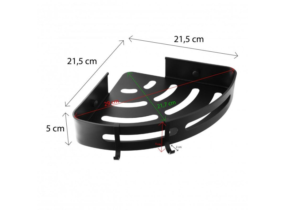 Rohová závesná hliníková polička - CORY - čierna