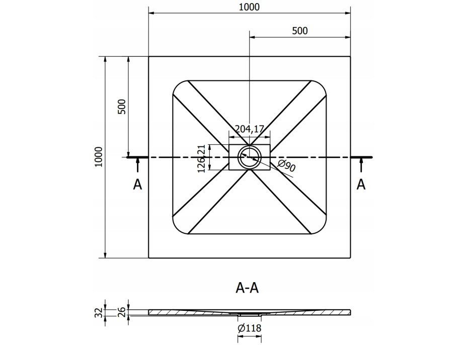 Sprchová SMC vanička MEXEN HUGO 100x100 cm - biela, 42101010