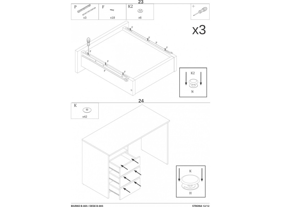 Písací stôl GATE so šuplíkmi - antracitový/dub wotan