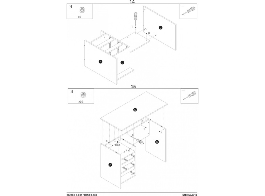 Písací stôl GATE so šuplíkmi - antracitový/dub wotan