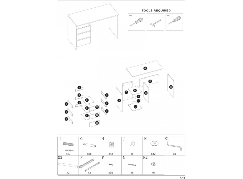 Písací stôl GATE so šuplíkmi - antracitový/dub wotan
