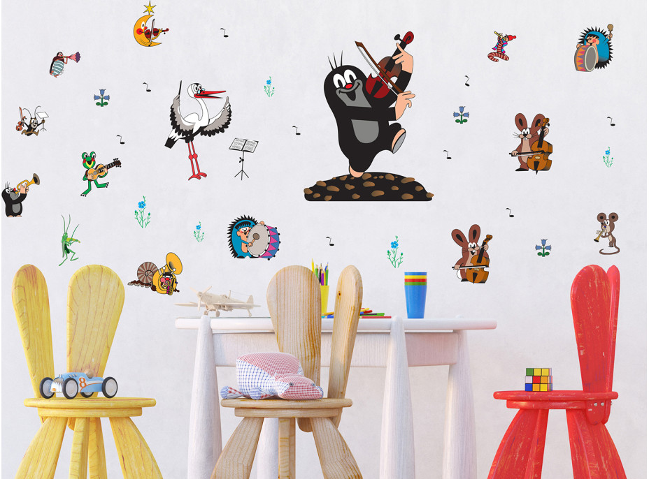 Detská samolepka na stenu - Krtko hrá na husle - 65x85 cm
