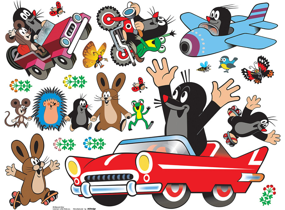Detská samolepka na stenu - Krtko v aute - 65x85 cm