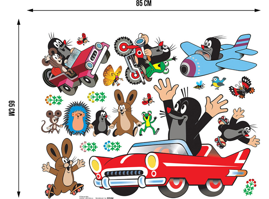 Detská samolepka na stenu - Krtko v aute - 65x85 cm